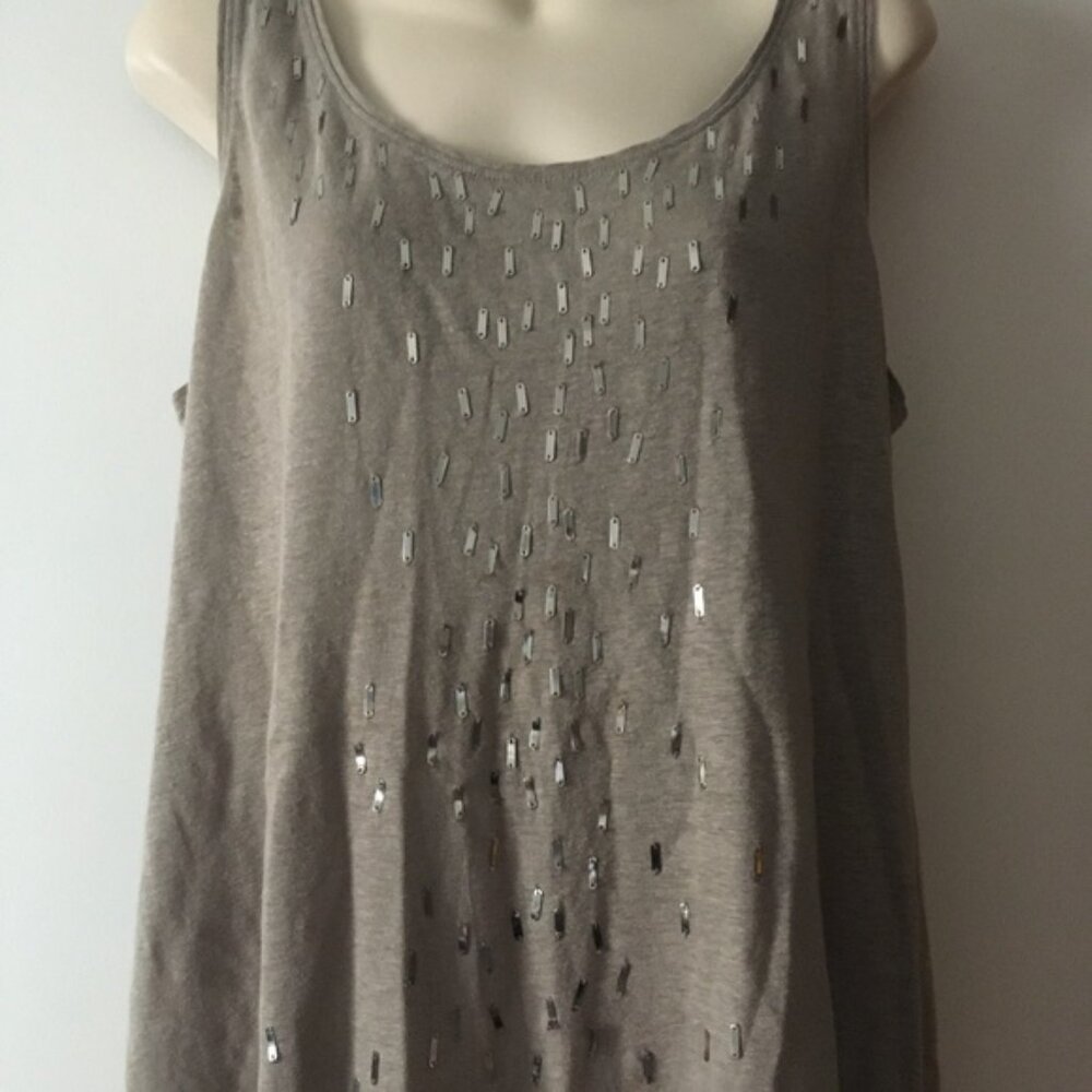 Eileen Fisher Taupe Linen Paillette Embellished Tank M - Picture 2 of 5
